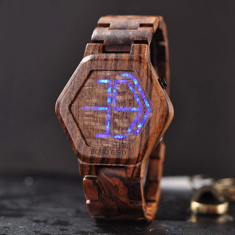 LED Display Wooden Watch