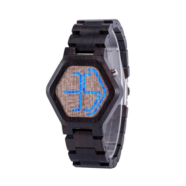 LED Display Wooden Watch