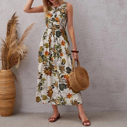 2024 Summer Vacation Style Skirt Women's Fashion Printed Sleeveless Dress