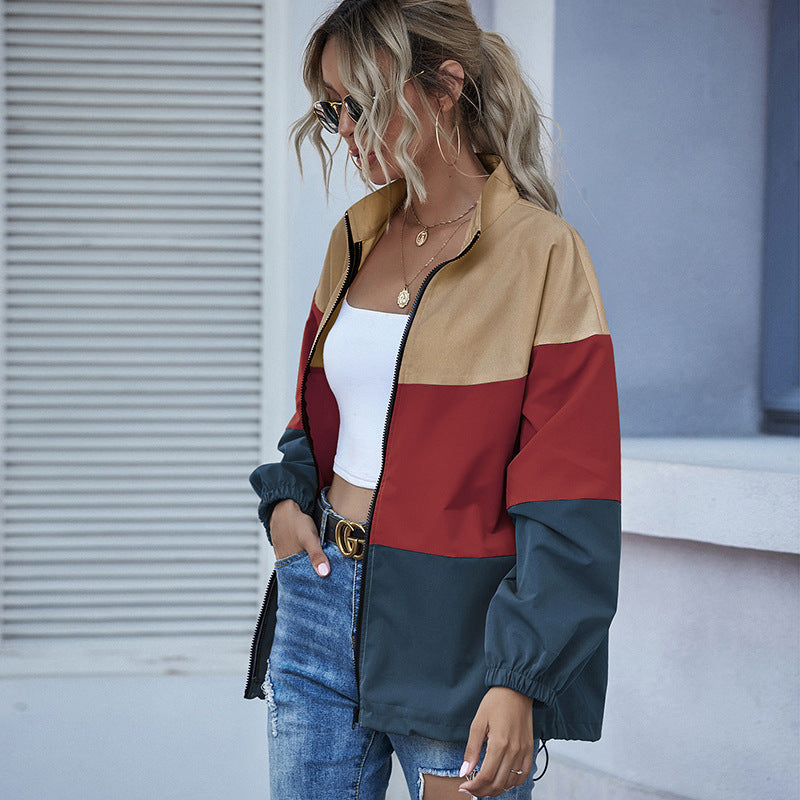 Stitching Female Jacket Personality Trend Casual Hit Color Windbreaker