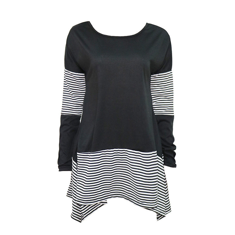 Cross-border Spring New Women's Clothing Hit Color Stripe Female Trend